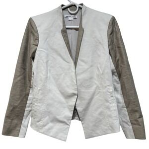 Helmut Lang Intermix Women 8 Blazer Tan Off White Linen Cotton Blazer Career